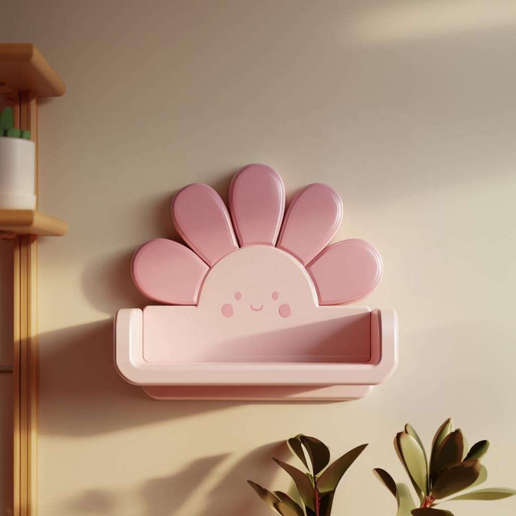 3D Printed Kawaii Flower Wall Shelf | Cute Anime Floating Ledge | Playful Decorative Shelf for Nursery, Bedroom, Cozy and Creative Spaces