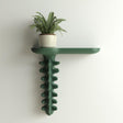 3D printed wall-mounted shelf with an organic sculptural support resembling natural growth, holding a small plant on a floating ledge.