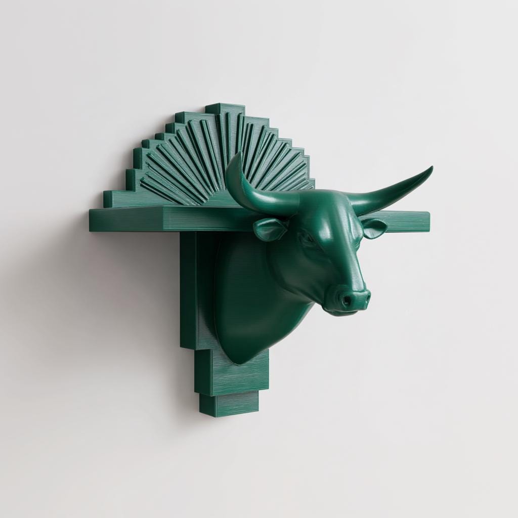 3D Printed Bull Head Wall Shelf | Zodiac Taurus Floating Ledge | Art Deco Inspired Animal Decor for Astrology Lovers and Statement Interiors
