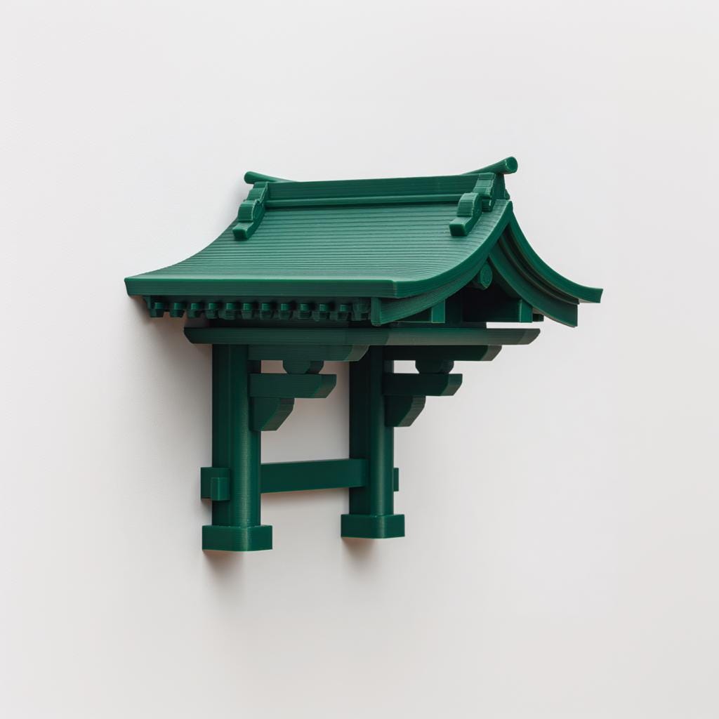 3D Printed Japanese Shrine Wall Decor | Pagoda Roof Inspired Floating Decor | Zen Asian Decor for Minimal Interior, Altar or Display
