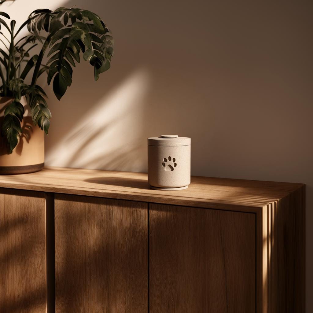 3D Printed Pet Memorial Urn | Minimalist Cylindrical Cremation Urn with Paw Print | Modern Remembrance Decor for Dogs or Cats