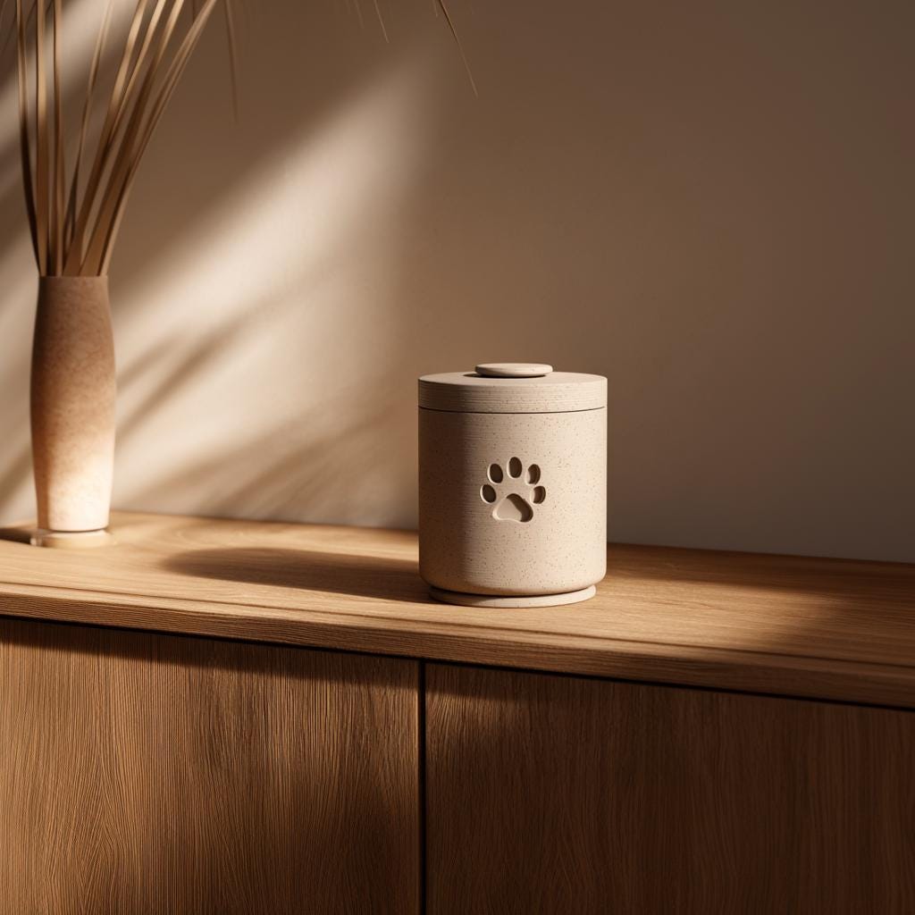 3D Printed Pet Memorial Urn | Minimalist Cylindrical Cremation Urn with Paw Print | Modern Remembrance Decor for Dogs or Cats