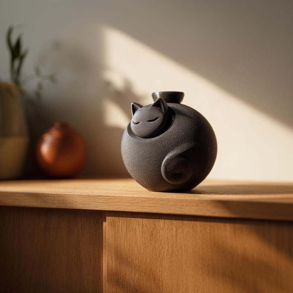 3D Printed Cat Memorial Urn | Cute Sleeping Cat Cremation Urn with Minimalist Form | Gentle Pet Remembrance Decor for Modern Homes