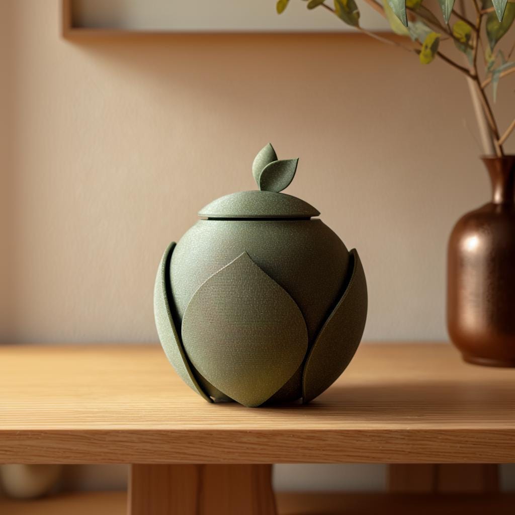 3D Printed Nature-Inspired Pet Cremation Urn with Leaf Design | Organic 3D Printed Memorial Urn for Pets |Modern Botanical Remembrance Decor