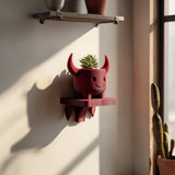 Wall Mounted Planter Shelf with Cute Devil Pot | 3D Printed Fantasy Wall Decor for Succulents, Small Plants and Playful Interiors