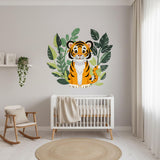 Baby Tiger Wall Decal | Jungle Nursery Decor | Cute Tiger Cub Art | Safari Animal Wall Sticker | Kids Playroom Mural | Botanical Tiger Print