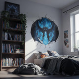 3D Blue Fire Dragon Wall Decal | Cracking Mythical Wall Sticker | Gamer Room Decor | Ice Dragon Breathing Fire | Teen Boy Bedroom Art