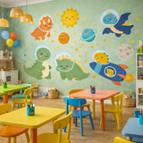 Space Dinosaur Wall Decals | Kawaii Dino Astronaut Stickers | Nursery Galaxy Decor | Kids Rocket Ship Wall Art | T-Rex Space Mural