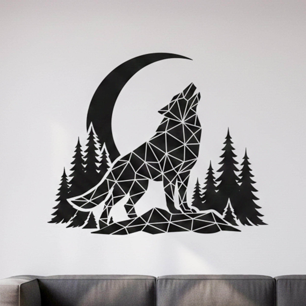 Geometric Wolf Wall Decal | Low Poly Howling Wolf Sticker | Modern Forest Moon Mural | Origami Animal Wall Art | Nordic Nature Decor