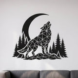 Geometric Wolf Wall Decal | Low Poly Howling Wolf Sticker | Modern Forest Moon Mural | Origami Animal Wall Art | Nordic Nature Decor