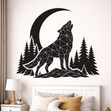 Geometric Wolf Wall Decal | Low Poly Howling Wolf Sticker | Modern Forest Moon Mural | Origami Animal Wall Art | Nordic Nature Decor
