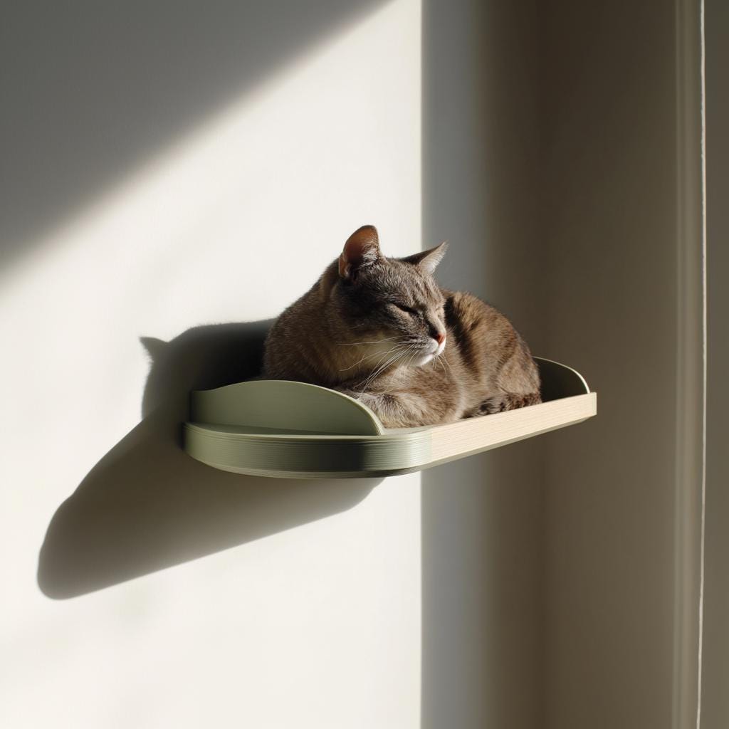 Wall Mounted Cat Shelf Bed | 3D Printed Minimalist Wall Perch for Cats | Modern Floating Cat Furniture Shelf for Rest and Relaxation