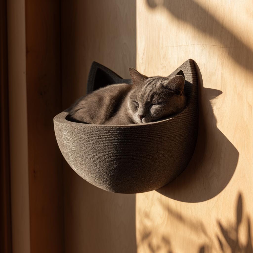Wall Mounted Cat Shelf Bed with Ears | 3D Printed Sculptural Cat Wall Bed | Minimalist Modern Wall Furniture for Cats and Small Pets