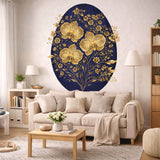 Golden Orchid Wall Decal | Navy Blue and Gold Botanical Art | Luxury Floral Wall Sticker | Modern Glam Home Decor | Elegant Orchid Print