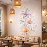 Watercolor Lily Wall Decal | Purple Pink and Peach Floral Mural | Sophisticated Botanical Art | Vertical Flower Sticker | Elegant Wall Decor