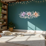 Lily Flower Wall Decal | Watercolor Floral Border | Pink and Purple Lily Art | Horizontal Botanical Mural | Nursery Wall Sticker