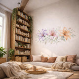 Lily Flower Wall Decal | Watercolor Floral Border | Pink and Purple Lily Art | Horizontal Botanical Mural | Nursery Wall Sticker