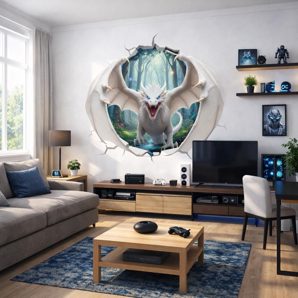 White Dragon Wall Decal | 3D Wall Mural