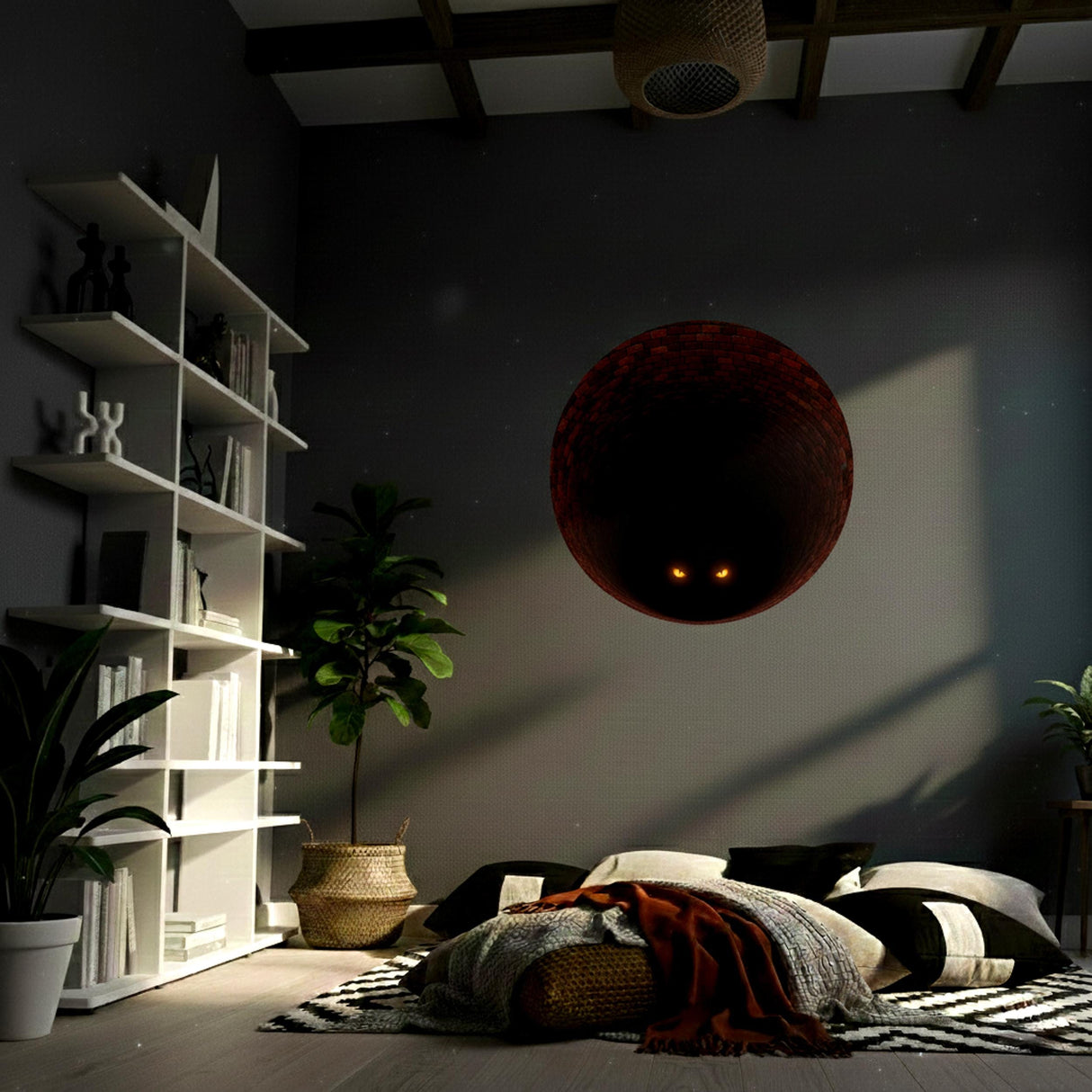 3D Mystery Tunnel Wall Decal | Spooky Eyes Wall Mural