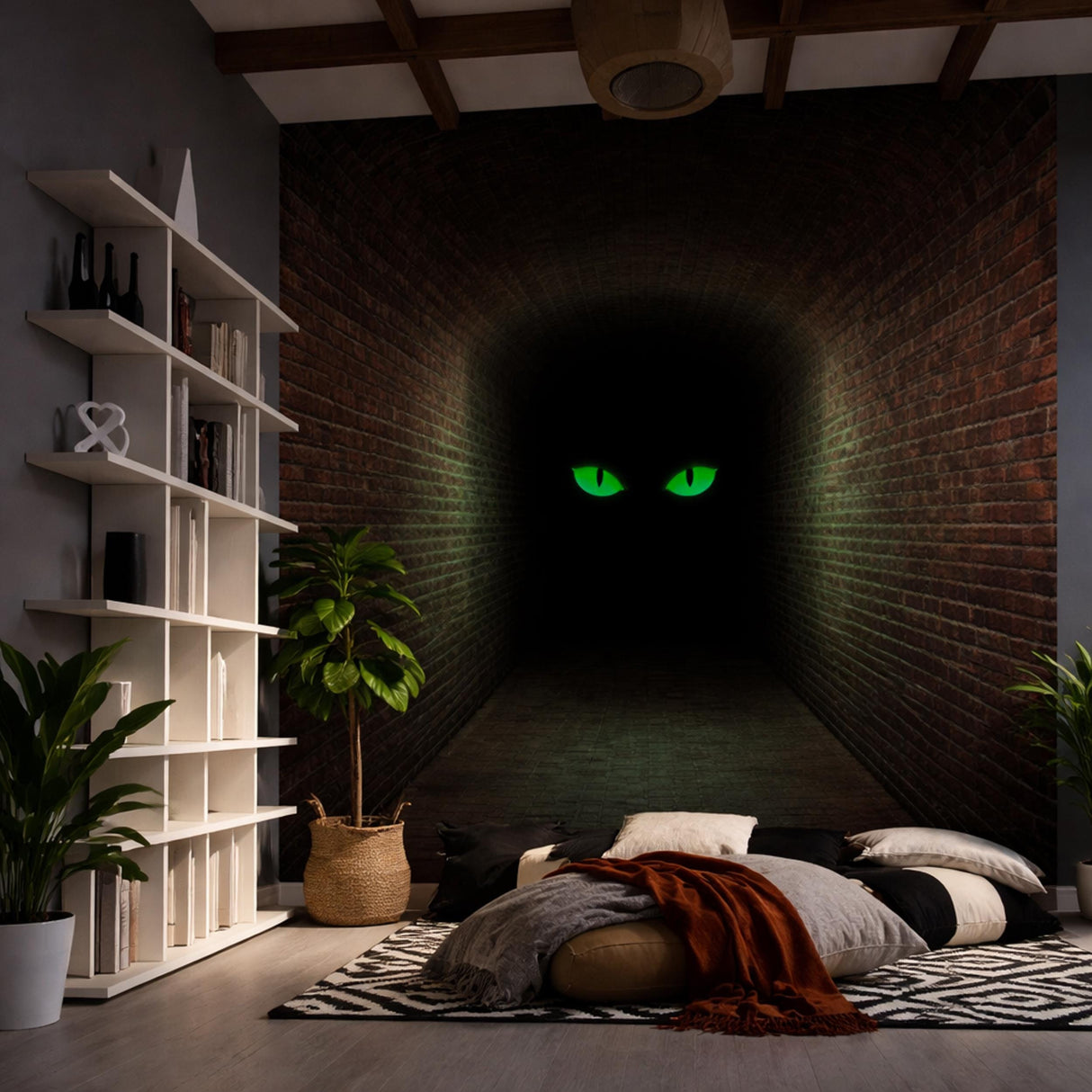 3D Mystery Tunnel Wall Decal | Dark Brick Hallway Mural