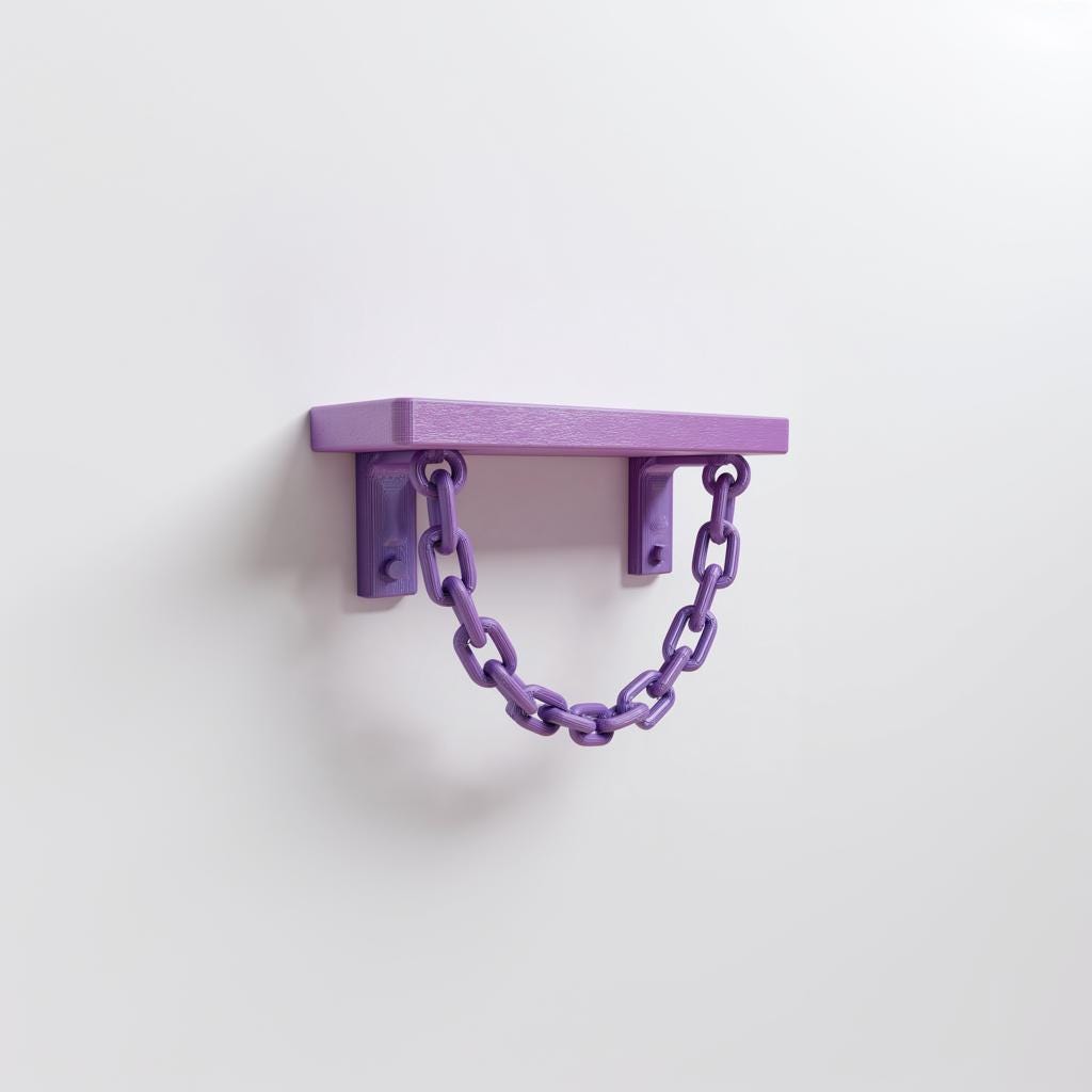 3D Printed Chain Wall Shelf | Cute Industrial Floating Ledge | Pastel Gothic Decor for Bedroom, Studio, Gaming Room or Modern Interior