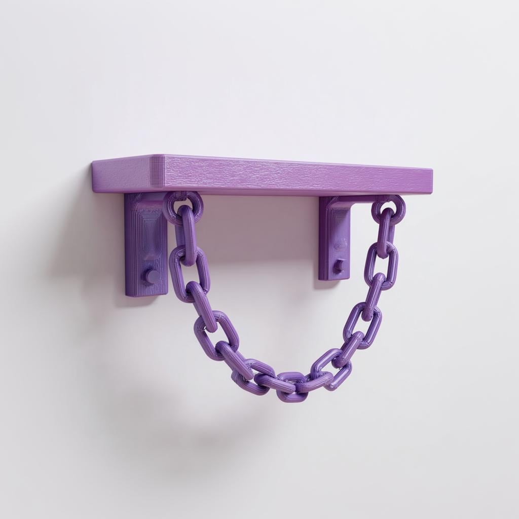 3D Printed Chain Wall Shelf | Cute Industrial Floating Ledge | Pastel Gothic Decor for Bedroom, Studio, Gaming Room or Modern Interior
