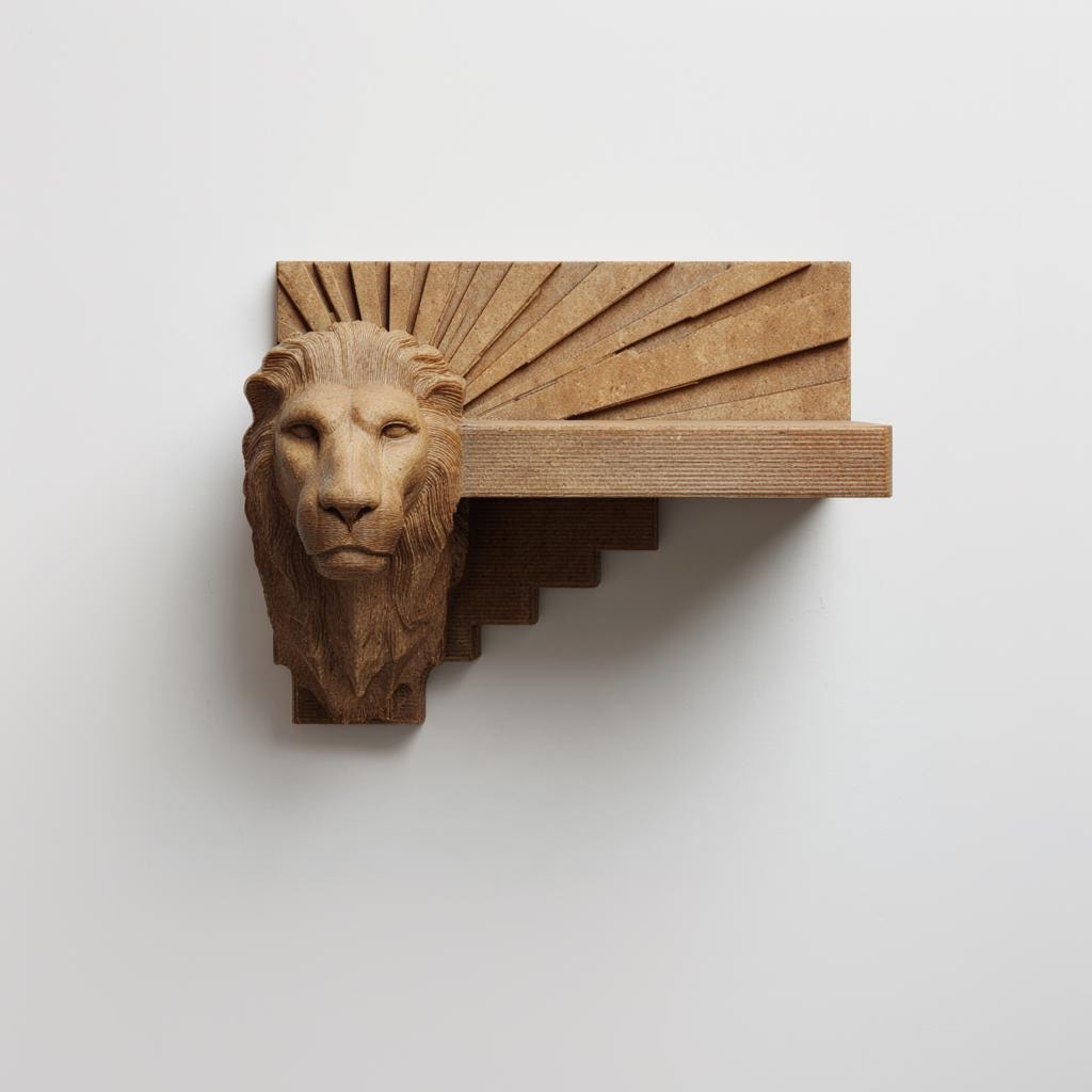 3D Printed Lion Head Wall Shelf | Zodiac Leo Floating Ledge | Art Deco Animal Decor for Astrology Lovers, Modern Interiors and Walls