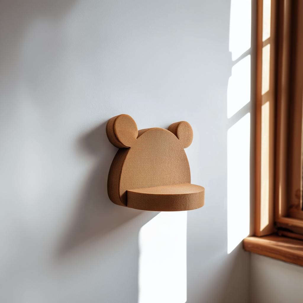 3D Printed Cute Bear Wall Shelf | Minimal Kawaii Floating Ledge | Playful Animal Decor for Nursery, Kids Rooms and Cozy Modern Interiors