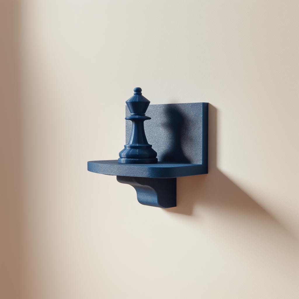 3D Printed Chess Queen Wall Shelf | Elegant Strategy Floating Ledge | Minimal Board Game Decor for Office, Study, Library or Gaming Room