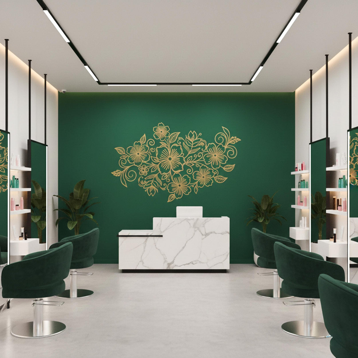 Golden Floral Wall Decal | Minimalist Flower Line Art