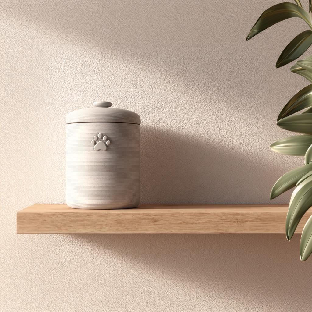3D Printed Minimalist Pet Cremation Urn with Paw Print | Modern 3D Printed Memorial Urn for Pets | Simple Neutral Remembrance Decor