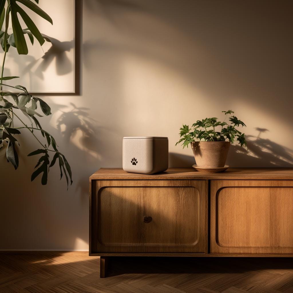 3D Printed Modern Square Pet Cremation Urn with Paw Print | Minimalist 3D Printed Memorial Box for Pets | Neutral Remembrance Home Decor