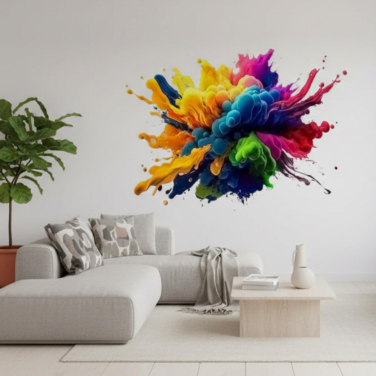 3D Paint Explosion Decal | Rainbow Splash Wall Art | Abstract Color Burst Sticker | Modern Art Mural | Vibrant Paint Drip Decor