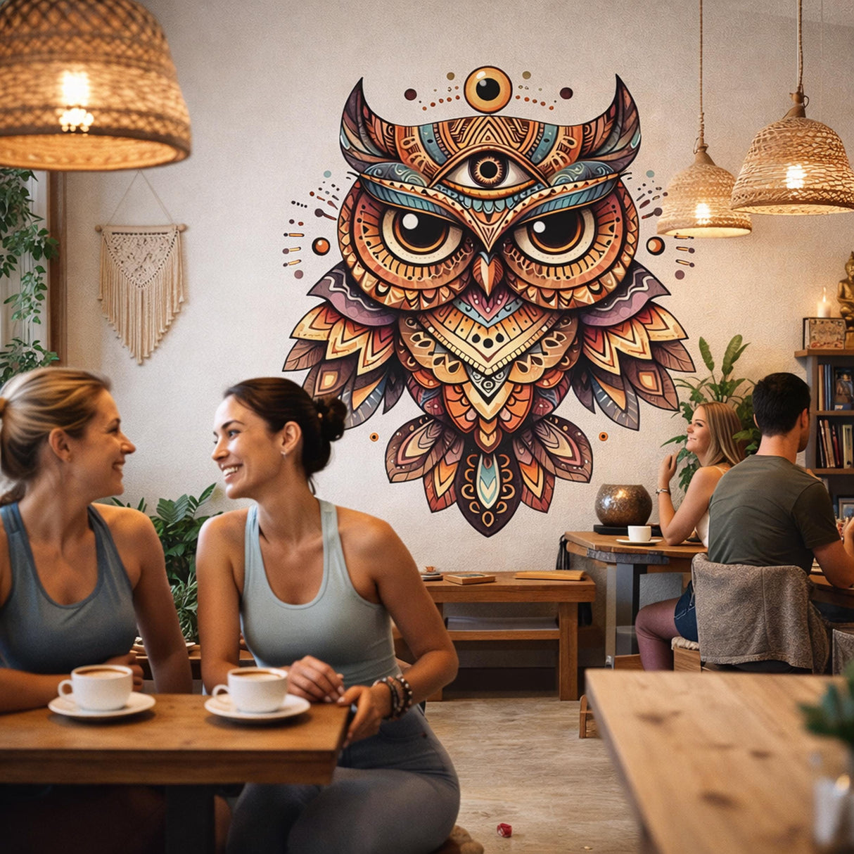 Mystical Owl Wall Decal | Spiritual Totem Wall Art | Boho Occult Owl Sticker | Psychedelic Owl Mural | All-Seeing Eye Decor | Tribal Owl Art