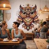 Mystical Owl Wall Decal | Spiritual Totem Wall Art | Boho Occult Owl Sticker | Psychedelic Owl Mural | All-Seeing Eye Decor | Tribal Owl Art