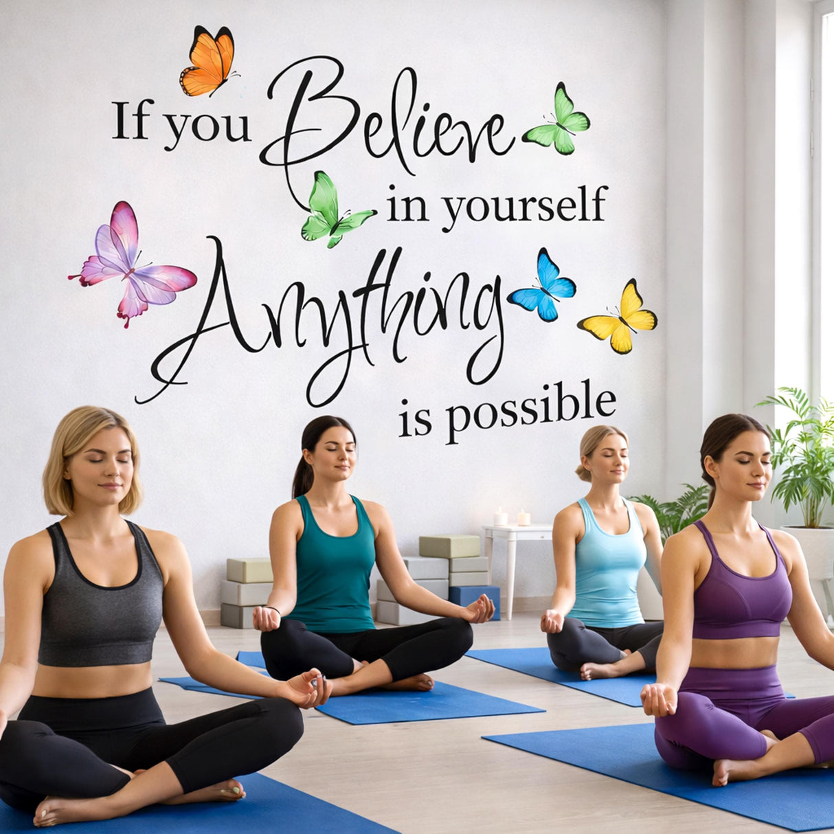 Butterfly Wall Decal | Inspirational Quote Sticker | Believe In Yourself Art | Nursery Quote Mural | Motivational Decor | Colorful Butterfly