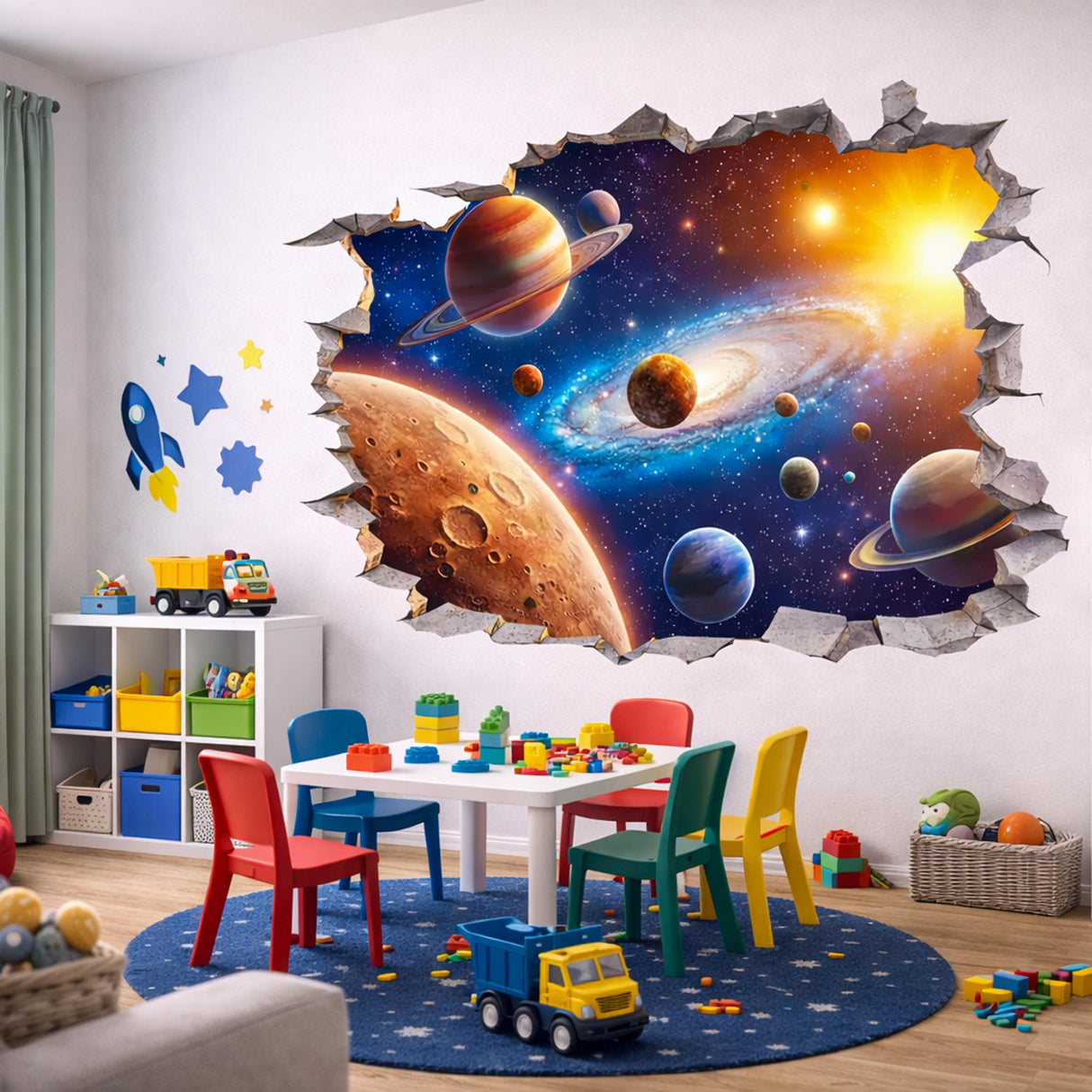 3D Galaxy Wall Decal | Space Breakthrough Mural | Planet & Stars Sticker | Cosmic Hole in Wall Art | Sci-Fi Room Decor | Kids Astronaut Gift