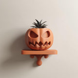 Wall Mounted Pumpkin Face Planter Shelf | 3D Printed Sculptural Wall Decor with Pot | Playful Modern Art Shelf for Plants Home Decor Gift
