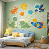 Space Dinosaur Wall Decals | Kawaii Dino Astronaut Stickers | Nursery Galaxy Decor | Kids Rocket Ship Wall Art | T-Rex Space Mural
