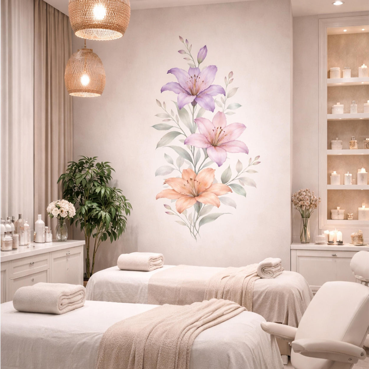 Watercolor Lily Wall Decal | Purple Pink and Peach Floral Mural | Sophisticated Botanical Art | Vertical Flower Sticker | Elegant Wall Decor