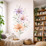 Watercolor Lily Wall Decal | Purple Pink and Peach Floral Mural | Sophisticated Botanical Art | Vertical Flower Sticker | Elegant Wall Decor