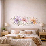 Lily Flower Wall Decal | Watercolor Floral Border | Pink and Purple Lily Art | Horizontal Botanical Mural | Nursery Wall Sticker