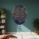 Gold Filigree Orchid Decal | Navy Blue Floral Mural | Ornate Botanical Wall Art | Luxury Gold Flower Sticker | Traditional Navy Home Decor