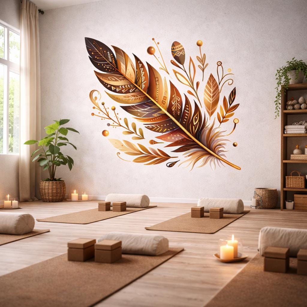 Boho Feather Decal | Tribal Pattern Wall Art | Earth Tone Feather Sticker | Native Inspired Mural | Bohemian Nursery Decor | Terracotta Leaf
