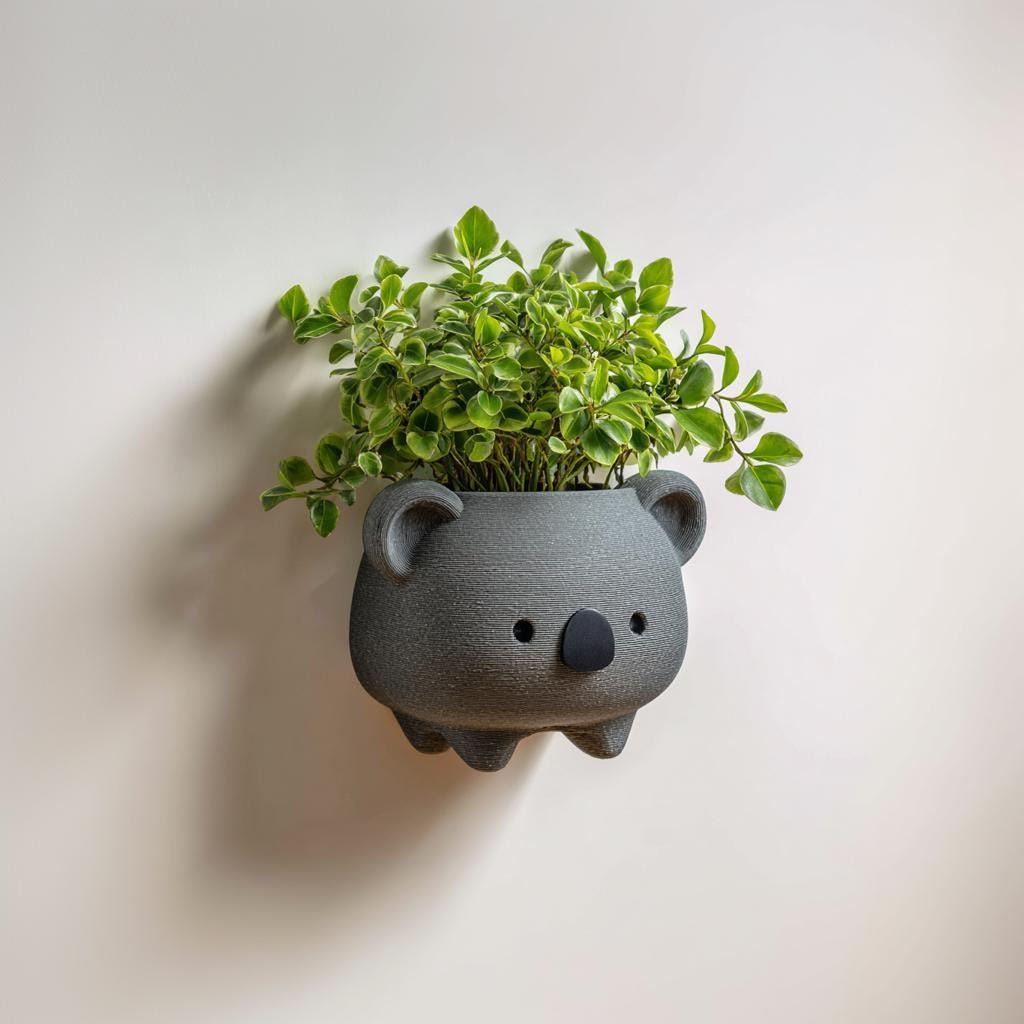 Koala Wall Planter Pot | 3D Printed Cute Animal Wall Planter | Modern Hanging Plant Holder for Nursery, Kids Room and Playful Interiors