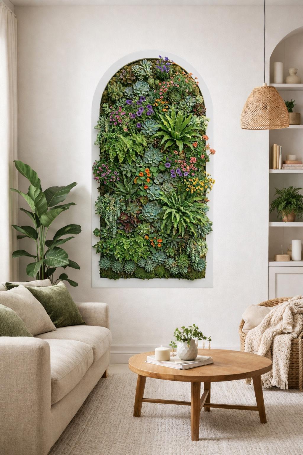 Succulent Wall Decal | Arched Vertical Garden Mural | Realistic Faux Plant Sticker | 3D Greenery Wall Art | Botanical Greenery Wall Art