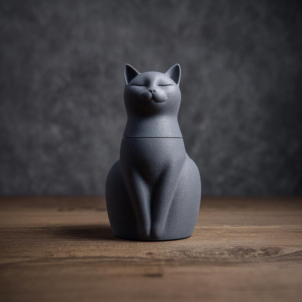 Cat Pet Ashes Urn | 3D Printed Minimal Memorial Keepsake with Serene Cat Sculpture | Modern Cremation Decor, Pet Remembrance Sympathy Gift