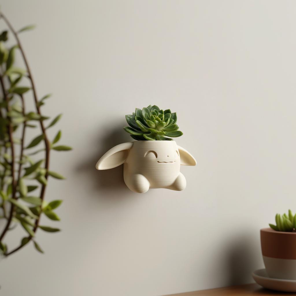 Cute Fantasy Bunny Wall Planter | 3D Printed Kawaii Animal Hanging Pot | Playful Wall Shelf Decor for Nursery and Modern Interiors