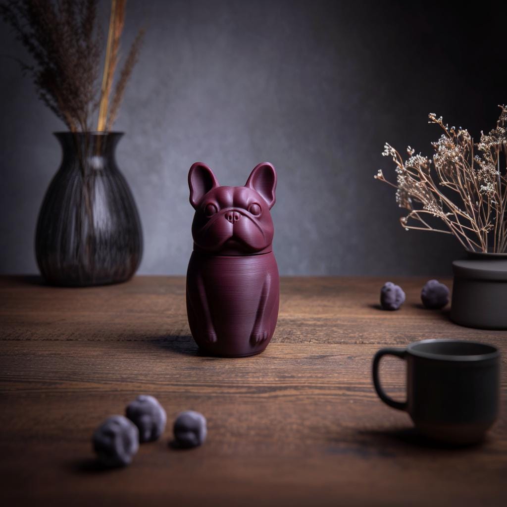 French Bulldog Memorial Urn | 3D Printed Pet Ashes Keepsake with Bulldog Sculpture | Modern Minimal Cremation Decor, Pet Loss Sympathy Gift