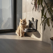 3D printed crown wall pet bowl holder featuring a crown shaped backplate and circular bowl holder
